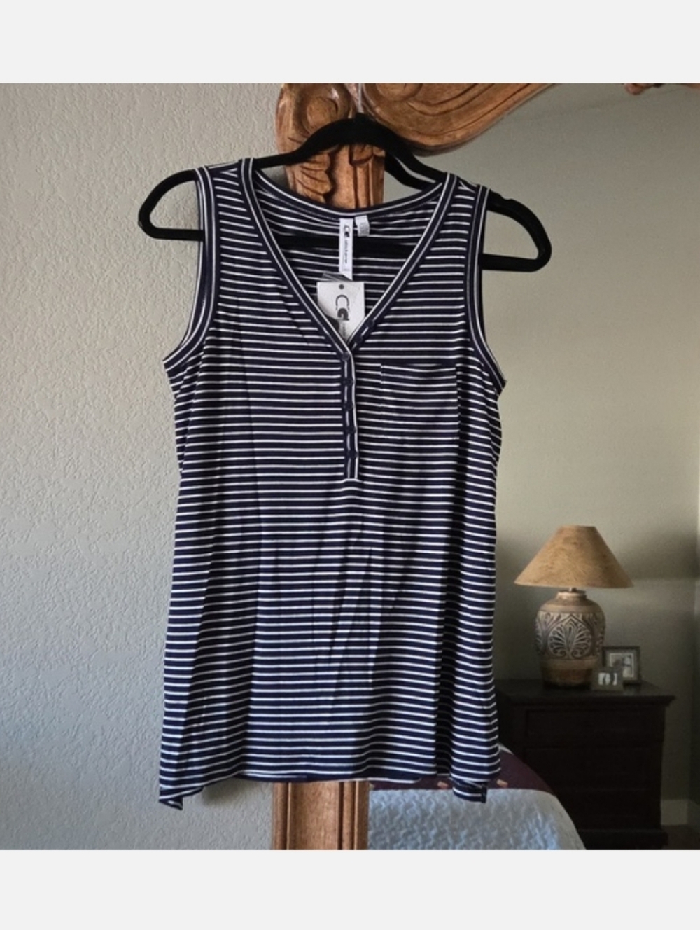 Cable & Gauge NWT Navy and White Striped Henley Tank